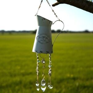 Hand Crafted Sun Sweeper - White Tin Vase W spoons, glass Beads